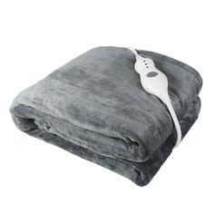 an electric blanket with a cord plugged into it