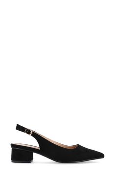 Show off sophisticated style in this pointed-toe pump secured by a slingback strap and lifted by a wrapped block heel. 1 1/2" heel Synthetic upper, lining and sole Imported Elegant Slingback Pumps With 4-inch Block Heel, 4-inch Slingback Heels For Work, Elegant Low Heel Slingback Pumps With Heel Strap, Classic Slingback Pumps With Wrapped Heel And Ankle Strap, 4-inch Slingback Heels, 4-inch Slingback Block Heels With Medium Width, Open Heel Slingback Sandals With 4-inch Heel For Work, Slingback Block Heels With 4-inch Heel, Classic Slingback Pumps With 4-inch Heel And Ankle Strap