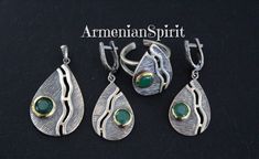 Discover the beauty of Armenian Spirit with our stunning jewelry featuring high quality green stones. Our pieces are handcrafted on Etsy, making it the ideal destination for unique and thoughtful gifts. Elevate your style with the best selection of jewelry at our store. This high-quality jewelry set is perfect for gifting, with a teardrop dangle earrings, adjustable ring, and pendant. As an added bonus, enjoy FREE tracked shipping worldwide. Elevate your style with Armenian Spirit - the best sto Green Drop Jewelry For Jewelry Making, Nickel-free Green Drop Jewelry, Nickel-free Green Pendant Jewelry, Elegant Green Jewelry With Natural Stones, Green Nickel-free Drop Jewelry, Green Nickel-free Pendant Jewelry, Green Sterling Silver Pendant Jewelry, Sterling Silver Earrings With Stone Setting Gift, Green Sterling Silver Jewelry For Gifts