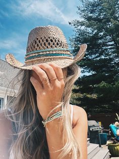 Saddle up in style with our Coastal Cowgirl Straw Beaded Charm Hat! This stunning hat features: - A natural straw material with a wide brim and high crown- Colorful beaded charm accents adding a bohemian touch- Perfect for beachy vibes or country VIBES Add a touch of coastal charm to your outfit with this unique hat. Ideal for: - Beach days and poolside lounging- Music festivals and outdoor events- Everyday wear for a stylish, laid-back look Ride off into the sunset with our Coastal Cowgirl Stra Straw Cowgirl Hats, Beachy Cowboy Hat, Coastal Cowgirl Hat Ideas, Cowgirl Hats Western Straw, Coastal Cowgirl Hat Beads, Cowgirl Hat Straw, Country Girl Aesthetic, Diy Straw, Cowgirl Look