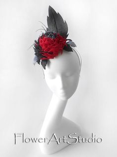 Unique handmade fascinator for headband with multicolor (black, red, gray,) silk chrusanthemum, different size leavs and matching feathers .This amazing couture fascinator with genuine leather big leaf and smaal silk leaves and stylized flower, which made from fabrics, is unique handmade! The fabric is specially treated to avoid losing shape. Petals are made with a hot tools, which makes it an airy floral and fabulously beautiful. *This fascinator is unique handmade! * This item will be made by Red Handmade Flowers Fascinator For Wedding, Red Wedding Fascinator With Handmade Flowers, Red Headpieces With Handmade Flowers, Adjustable, Adjustable Red Headpiece With Handmade Flowers, Red Adjustable Headpiece With Handmade Flowers, Black Kentucky Derby Fascinator With Handmade Flowers, Black Fascinator With Handmade Flowers For Kentucky Derby, Black Handmade Flowers Fascinator For Kentucky Derby, Adjustable Red Fascinator With Handmade Flowers