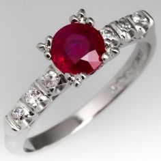 Vintage 1 Carat Ruby Engagement Ring Platinum w/ Diamonds Antique Cocktail Ring, Ruby Set, Engagement Ring Platinum, Edge Profile, Raw Stone Ring, Traditional Diamond, Ruby Engagement Ring, Engagement Rings Platinum, Ruby Ring