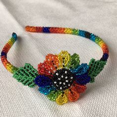 Nwot Colorful Beaded Headband Handmade In Mexico No Trades No Returns Bead Woven Flowers, Beadwork Patterns Flowers, Braid Macrame, Beaded Headbands, Beaded Ideas, Headband Handmade, Beaded Hair Clips, Wildflower Cases, Beaded Hair