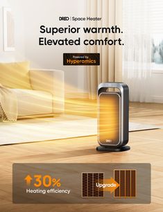 an advertisement for a new air purifier with the words, super warm elevated comfort