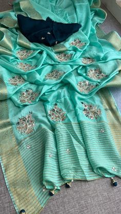 *FABRIC OF SAREE*- 100% Pure Munga silk banarasi weaving             *Fabric of blouse* - Pure Munga  silk               *WORK* - Zardozi, sequins &  pearl   . Celebration Katan Silk Pre-draped Saree With Dupatta, Festive Banarasi Silk Pre-draped Saree With Dori Work, Eid Tussar Silk Pre-draped Saree With Dori Work, Elegant Tussar Silk Pre-draped Saree With Dori Work, Celebration Dori Work Dola Silk Pre-draped Saree, Eid Tussar Silk Saree With Zari Work, Silk Pre-draped Saree With Dori Work, Tussar Silk Blouse Piece With Zari Work For Eid, Celebration Chanderi Saree With Zari Weaving