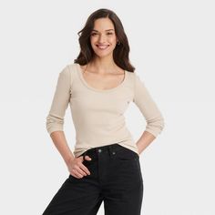 Fall Scoop Neck Long Sleeve Top For Everyday, Casual Long Sleeve Scoop Neck Top For Everyday, Casual Long Sleeve Top With Scoop Neck For Everyday, Relaxed Fit Scoop Neck T-shirt For Fall, Fall Relaxed Fit Scoop Neck T-shirt, Fall Scoop Neck T-shirt With Relaxed Fit, Fitted Long Sleeve T-shirt For Everyday, Fitted Scoop Neck T-shirt For Fall, Basic Scoop Neck T-shirt For Fall