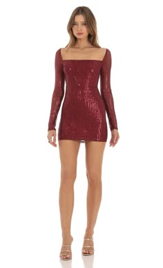 Red Sparkly Dress Short Tight, Red Sparkle Bodycon Dress, Holiday Dresses Short, Small Christmas Dresses, Red Sparkle Dress Short Tight, Red Mini Dress For Winter, Semi Formal Crystal Ruby Red Dress, Red Skin Tight Dress Long Sleeve, Red Hoco Dress Long Sleeves