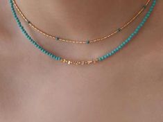 * Minimalist genuine  handmade turquoise  necklace. It will go amazingly with any dress or outfit.  * 1.5mm genuine turquoise and sterling silver beads * Perfect for a  bridesmaids jewelry, gifts for her * Length: 14.5+2 inch (37cm+5cm) Material  turquoise beads Each piece is handmade with love and care.  Feel free to message me if you have any questions and I will be happy to help! 💕Gift wrapping is available, Give the perfect finishing touch to your presents with our expertly curated gift wra Turquoise Necklace Outfit, Handmade Turquoise Necklace, Diy Necklace Patterns, Turquoise Beaded Necklace, Bridesmaids Jewelry, Crystal Bead Necklace, Turquoise Bead Necklaces, Necklace Patterns, Necklace Crystal