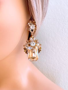 Champagne Chandelier Earrings, Peach topaz earrings, Emerald cut crystal rhinestone evening earrings, Floral Bridal earrings, Bridal Gifts Gold Crystal Chandelier Earrings For Wedding, Gold Chandelier Earrings With Crystals For Wedding, Dazzling Gold Chandelier Earrings For Wedding, Gold Crystal Earrings For Wedding, Gold Crystal Embellished Earrings, Gold Crystal Earrings For Celebration, Jeweled Crystal Earrings For Weddings, Champagne Chandelier, Silver Leaf Bracelet