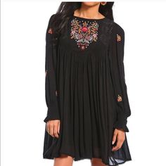 Nwt Questions? Leave A Comment Below! Bohemian Black Embroidered Dress For Spring, Long Sleeve Embroidered Mini Dress For Fall, Embroidered Long Sleeve Mini Dress For Fall, Long Sleeve Black Dresses With Floral Embroidery, Black Long Sleeve Dress With Floral Embroidery, Flowy Embroidered Long Sleeve Dress, Black Embroidered Dresses For Fall, Bohemian Black Dress With Floral Embroidery, Black Bohemian Dress With Floral Embroidery