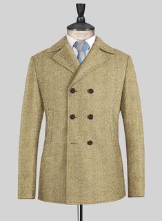 Aim for a lavish take on a casual style with our Highlander Heavy Beige Herringbone Tweed Pea Coat. Most significantly, crafted from a pure wool material expresses a thick, decently rugged and gorgeously soft texture with a distinctive herringbone weave over a brown hue. Additionally, the cloth exudes an enormously cozy vibe, which makes this jacket an excellent investment for the winter.   
 Look Includes  Highlander Heavy Beige Herringbone Tweed Fabric   Faux Horn   Brown  Buttons  Side Pocket Italian Suit, Mens Attire, Linen Suits, Herringbone Tweed, Bespoke Tailoring, Tweed Suits, Suits And Jackets, Tweed Fabric, Pea Coat