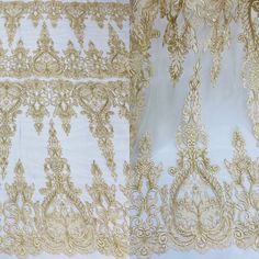 Corded Bridal Lace Fabric Embroidered on 100% Polyester Net Mesh | Lace USA Festive Gold Wedding Dress With Resham Embroidery, Gold Embroidered Wedding Dress For Reception, Gold Wedding Dress With Resham Embroidery For Reception, Festive Gold Wedding Dress With Zari Work, Gold Wedding Dress With Intricate Embroidery For Reception, Gold Wedding Dress With Zari Work For Ceremony, Elegant Gold Wedding Dress With Zari Work, Elegant Embroidered Wedding Dress For Reception, Gold Wedding Dress With Intricate Embroidery For Festive Season