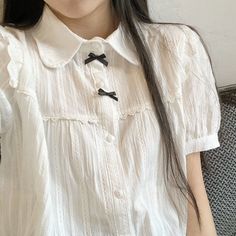 1Measurement In CM size Shoulder(cm) Bust(cm) Length(cm) Sleeve(cm) S 34 92 58 26 M 35 94 59 27 L 36 96 60 28 XL 37 98 61 29 White Blouse Women, Cute Y2k Aesthetic, Long Cardigan Coat, Girls Short Dresses, Japanese Sweet, Women White Blouse, Aesthetic Minimalist, Lace Vintage, Vintage Short