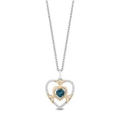 Disney Merida Inspired Diamond & London Blue Topaz Heart Necklace Pendant in Sterling Silver and 10K Yellow Gold | Enchanted Disney Fine Jewelry London Topaz, Enchanted Disney, Enchanted Disney Fine Jewelry, Heart Shaped Pendant, Celtic Knots, Heart Necklace Diamond, Heart Shaped Diamond, Heart Gemstone, Heart Pendant Diamond