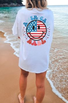 Retro America, July 4th shirt, Vintage Style 4th of July Tee Shirts, American Vibes, Comfort Colors T-Shirt Pepper Shirt ❥❥❥ SIZING ❥❥❥ ❥ TSHIRT has a unisex fit. Runs true to size. ❥ Please refer to size chart before ordering. If possible, measure your favorite t-shirt armpit to armpit and top to bottom and compare it with the size chart provided to ensure an accurate fit. ❥ Sleeves are rolled up in some product pictures, they will not come rolled up on delivery. ❥❥❥ DELIVERY TIMES ❥❥❥ ❥ We tak Patriotic Crew Neck T-shirt For Spring, White American Flag Print Top For The Beach, White American Flag Print Top For Beach, White American Flag Print Tops For Beach, White Tops With American Flag Print For Beach, American Flag Print Cotton Top For Beach, White T-shirt With American Flag Print For Spring, Summer Flag Print T-shirt With Relaxed Fit, White Top With Text Print For 4th Of July