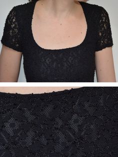 Cool vintage black dress made of two layers: sheer openwork textured lace and shorter lining. Mini length, princess bodycon fit with short sleeves. Era: 90's, brand Hennes Fabric: label removed, synthetic Condition: very good Estimated size: XS (please, check the measurements). Measurements (measured flat, without stretching, item has some stretch): Chest: 33 cm / 13 inches Waist: 28 cm / 11 inches Length: 90 cm / 35,4 inches Fitted Lace Dress With Square Neck For Party, Fitted Lace Dress With Square Neck For Evening, Fitted Black Lace Top Dress, Black Fitted Lace Dress With Lace Top, Fitted Mini Dress With Lace Short Sleeves, Fitted Mini Dress With Lace Sleeves, Fitted Mini Dress With Lace Top For Evening, Fitted Lace Top Mini Dress For Evening, Evening Mini Dress With Lace Short Sleeves