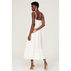 White linen blend (55% Linen, 45% Viscose). A-line. Sleeveless. V-neck. Side zipper closure. 54" from shoulder to hemline. Imported. Chic Sleeveless A-line Linen Dress, Linen A-line Midi Dress For Vacation, Chic A-line Linen Dress For Vacation, Linen A-line Maxi Dress For Brunch, A-line Linen Maxi Dress For Brunch, Chic Unlined Linen Dresses, Summer Linen Dresses Lined, Lined Linen Spring Dresses, Vacation A-line Linen Midi Dress