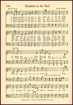 an old sheet music with the words sunshine in the soul