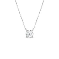 The easygoing elegance of this piece works for a myriad of occasions and outfits. The white gold necklace features a round diamond on a stylized basket with four baby claw prongs. With a dainty sparkle, you can easily incorporate this piece into your daily casual wear. Refined Silver Necklace With Single Cut Diamonds, Timeless Diamond White Necklace With Prong Setting, Refined White Gold Solitaire Necklace With Brilliant Cut, Refined White Gold Diamond Necklace With Round Cut, White Solitaire Necklace With Diamond Cut Round Pendant, Luxury Platinum Necklace With Single Diamond, Refined White Gold Diamond Necklace With Prong Setting, Luxury Diamond Solitaire Necklace With Round Pendant, Timeless Platinum Solitaire Necklace With Round Pendant