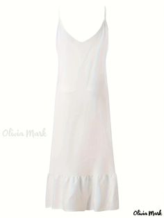 Olivia Mark - White V Neck Dress, Loose Fit Non-Stretch Sleeveless Beach Dress, Women's Swimwear & Clothing Casual Camisole Slip Dress For The Beach, Sleeveless Beach Season Slip Dress, Sleeveless Slip Dress For Beach Season, Summer Cami Slip Dress For The Beach, Summer Beach Cami Slip Dress, White Camisole Slip Dress For Summer, Sleeveless Maxi Dress For Beach Daywear, Sleeveless Maxi Dress For Beach Season, Sleeveless Beach Season Dresses For Daywear