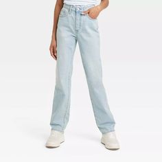 Women's High-rise 90's Straight Jeans - Universal Thread™ : Target Target Jeans, Slim Hips, Tie Front Cardigan, Pleated Trousers, Hem Style, Cargo Jeans, Universal Thread, High Rise Jeans, Denim Fabric