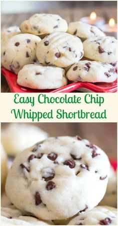 chocolate chip whipped shortbread cookies on a red plate