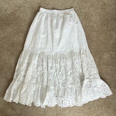 Nwt. White Elastic Waist Embroidered Maxi Skirt. Abercrombie. Just A Little Too Big On Me. White Fairy Skirt, Fairycore Skirts, White Layered Skirt, Hannah Core, White Maxi Skirt Outfit, Magdalena Bay, Long White Skirt, Medium Length Skirt, Cottagecore Skirt