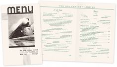 a menu with an image of a plane on the front and back cover, in black and white