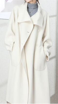 Large Collar Women Wool Coat, Long Winter Wool Coat Jacket 0989 Winter White Wool Coat With Long Sleeves, Luxury Winter White Wool Coat For Winter, Luxury Cream Wool Coat With Long Sleeves, Elegant Long Sleeve Wool Coat With Faux Fur Lining, Luxury White Wool Coat For Women, Women Wool Coat, Wool Winter Coat, Handmade Sewing, Woolen Coat