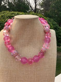 Eye catcher necklace  Fun Bubble Gum Necklace Beads are acrylic and 20mm Hot Pink Necklace, Pink Statement Necklace, Holiday Necklace, Bubblegum Necklace, Pink Square, Fancy Necklace, Necklace Beads, Luxury Necklace, Chunky Jewelry