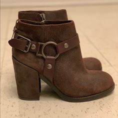 Brand New Never Worn Once. Too Small And Never Returned. Amazing Quality From Ash. Medium Brown Color. Suede And Leather. Inside Zip With Ash Logo On Zipper. 3 Inch Bootie. Moto Style. Casual Moto Boots With Stacked Block Heel, Casual Brown High Heel Moto Boots, Casual Brown Moto Boots With Stacked Heel, Casual Ankle Strap Boots For Fall, Casual Fall Ankle Boots, Trendy Leather Ankle Strap Heeled Boots, Trendy Leather Heeled Boots With Ankle Strap, Casual Moto Boots With Stacked High Heel, Fall Suede Booties With Buckle Closure