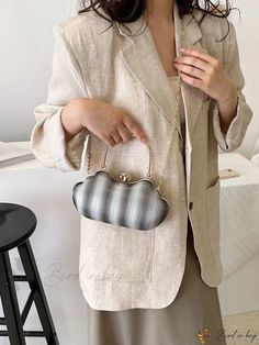 Bird in Bag - Decorative Fashion Evening Bag with Metal Accents Elegant Gray Pouch Bag, Trendy Gray Portable Bag, Gray Rectangular Party Bag, Chic Gray Evening Bag, Gray Evening Clutch Bag, Minimalist Bag, Novelty Bags, Metal Accents, Evening Clutch Bag