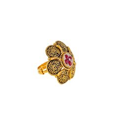 Adorn your hand with the timeless elegance of this 22k antique gold cocktail ring by Virani Jewelers. Featuring traditional details and colorful rubies, this gold ring exudes sophistication and charm. Elevate your ensemble with the allure of fine gold jewelry and make a statement of refined taste with this exquisite antique gold ring.Features• 22k yellow gold• Cubic zirconia • Ruby • Antique finishSpecifications:• Minimum Width - 1.85 millimeters• Maximum Width - 28 millimeters• Length - 1 inch• Antique Gold Ring, Ruby Cocktail, Fine Gold Jewelry, Gold Cocktail Ring, Gold Cocktail, Cocktail Ring, Cocktail Rings, Antique Gold, Gold Ring