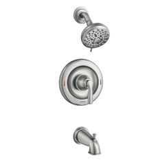 Moen Hilliard 1-Handle Brushed Nickel Tub and Shower Faucet Hall Bath Ideas, House Paint Colors, Steam Showers Bathroom, Hall Bathroom, Bathroom Suite, Tub And Shower, Tub Spout, Tub Shower, Tub And Shower Faucets