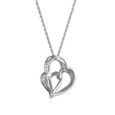 LoveSong 1/20 CTW Diamond Heart 18" Pendant in Sterling SilverHearts symbolize love and affection for someone. They are the ideal gift to celebrate friendship devotion and enduring love. The creation of the heart shape to signify love was first reported at the end of the Middle Ages.LoveSong® Moments exclusively from Daniel's Jewelers is diamond jewelry for to celebrate the special moments in your life. Every LoveSong® diamond item features a pink sapphire embedded in the piece with individually White Gold Birthstone Necklace For Valentine's Anniversary, White Gold Birthstone Necklace For Anniversary On Valentine's Day, Heart Cut Necklace For Mother's Day Anniversary, Heart Shaped Sterling Silver Birthstone Necklace For Anniversary, Sterling Silver Heart Birthstone Necklace For Anniversary, Keepsake Double Heart Charm Necklace, Open Heart Necklace With Hallmark For Anniversary, Anniversary Birthstone Necklace With Open Heart Charm, Promise Jewelry For Mother's Day With Open Heart Shape