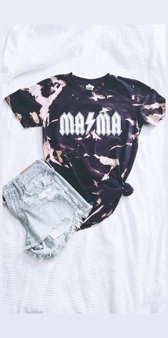 "Acid washed Mama tee! Black softstyle tshirt (For size reference, photo above is a size medium) For an oversized look, or to knot it, I suggest sizing up! -\"Unisex\" so they fit both men and women comfortably! // PLEASE KEEP IN MIND- No two shirts will come out the exact same. The design pattern will be the same, but the exact placements of the bleached areas, also the intensity of the colors, will vary shirt to shirt // Care Instructions- Wash inside out Cold water" Trendy Acid Wash T-shirt For Concert, Trendy Bleached T-shirt With Relaxed Fit, Faded Crew Neck T-shirt Band Merch, Edgy Acid Wash Short Sleeve T-shirt, Trendy Bleached White T-shirt, Faded Washed Band Merch T-shirt, Music Festival Graphic Tee T-shirt Soft-washed, Trendy Faded Bleached T-shirt, Summer Distressed Band Merch T-shirt