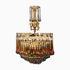 an antique chandelier with glass beads