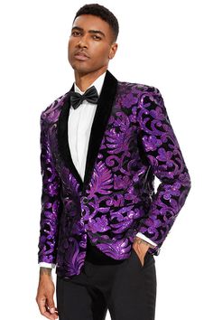 Product Detail Material: 65% Polyester 35% Viscose Design Shawl Collar & Sequin Embroidery Package 1*Jacket Occasion Stage / Red Carpet / Party / Dinner Jacket / Party Step into the realm of sartorial excellence with the Purple Suit Men's Floral Pattern Sequin Embroidery Blue Tuxedo Jacket. This extraordinary garment redefines elegance and sets you apart from the crowd at any formal event.Meticulously crafted, this purple tuxedo jacket showcases intricate floral pattern sequin embroidery that ex Tailored Long Sleeve Blazer For Party Season, Single Breasted Long Sleeve Party Outerwear, Formal Long Sleeve Outerwear For Party Season, Festive Holiday Blazer With Sequins, Formal Winter Outerwear With Sequins, Festive Long Sleeve Sequined Blazer, Long Sleeve Blazer For Parties, Winter Formal Sequined Outerwear, Festive Holiday Sequin Blazer