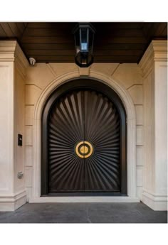 an entrance to a building with a large door