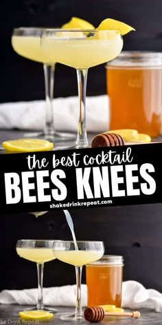 the best cocktail bee's knees with honey and lemons in glasses on a table