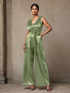 Jumpsuit Pantsuit Mother Of The Bride Dresses Chic Satin V-neck Jumpsuits And Rompers, Elegant V-neck Spring Pantsuit, Sleeveless Satin Jumpsuit Or Romper, Sleeveless Satin Jumpsuits And Rompers, Sleeveless Solid Color Satin Jumpsuits And Rompers, Formal Satin V-neck Jumpsuit, Elegant Satin Jumpsuit Or Romper In Solid Color, Chic Satin Jumpsuits And Rompers With V-neck, Elegant Satin Pantsuit For Evening