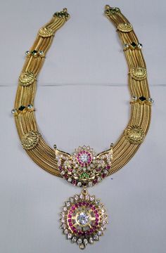 22 K Solid Gold set with color stones. Length-25 Inches, weight -275 Grams. 22k Gold Bangles, Antique Necklaces Design, Choker Necklace Designs, Modern Gold Jewelry, Necklace Big, Antique Jewelry Indian, Bridal Jewelry Collection, Black Beaded Jewelry, Sterling Silver Bangle Bracelets