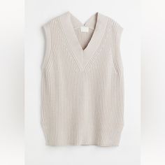 Rib-Knit Sweater Vest In Cream | H&M | Size Xs Cream Knit Vest Outfit, Casual Neutral Winter Tops, Beige Knitted Tops With Relaxed Fit, Neutral Knit Top For Winter, Ribbed Cotton Sweater Vest For Fall, H&m Knitted Tops For Spring, H&m Knit Tops For Fall, Beige Cable Knit Top For Work, Knitted Neutral Tops For Winter