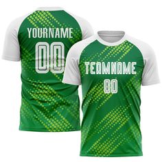 Order the jersey with special name & number you want from our shop, making a vibrant look on the field or daily life! Features: 1. Material: Made from 100% polyester wicking knit with 95% polyester / 5% spandex wicking pinhole mesh 2. Jerseys with sublimation printed name and numbers 3. Moisture-wicking fabric has spongy handle, good draping property and elasticity as well as good dimensional stability and wrinkle-resistance 4. Breathable & Quick-Drying 5. Athletic Cut & Exquisite stitching not White Breathable Jersey For Team Spirit, Breathable White Jersey For Team Spirit, Fitted Moisture-wicking Crew Neck Jersey, Green Jersey For Sports Season, Sporty All-over Print Jersey, White Breathable Sublimation Design For Sports Season, Fitted Green Jersey For Sports Season, Green Letter Print Jersey For Game Day, Green Fitted Sports Jersey