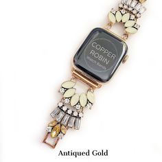 Dress up your everyday look with one of our custom-made jewelry watch bands! This is sure to be a gift that will please the girl who has everything or maybe just wants everything. This Multi-toned gold, Mint, and crystal statement bracelet Apple Watch Band is one of Copper Robin's best-selling bands. Available in Apple watch sizes 38mm, 40mm, 41mm, 42mm, 44mm, 45mm, 46mm and 49mm It will fit all series of apple watches. Series 1-10 and SE. Available in Rose Gold, Gold, and Silver. Sizing: Adjust Trendy Gold Metal Watch Bands, Elegant Gold Metal Apple Watch Band, Gold Metal Apple Watch Band As Gift, Modern Gold Apple Watch Band As A Gift, Trendy Gold Apple Watch Band With Bracelet Strap, Adjustable Gold Bracelet Strap Watch Band, Gold Bracelet Strap Watch Band For Gifts, Gold Watch Band With Bracelet Strap, Gold Watch Bands With Bracelet Strap For Gift