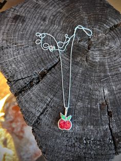 Chip inlaid to perfection! Perfect gift for any educator 🍎 So cute! Inlaid with red spiney and green agave turquoise. Comes with a chain :) Red Flower Pendant Jewelry As A Gift For Her, Red Necklace With Large Pendant For Gifting, Red Large Pendant Jewelry For Gift, Red Flower Pendant Jewelry As Gift, Red Jewelry With Large Pendant For Gift, Red Flower Pendant Jewelry For Gift, Red Nickel-free Pendant Necklace, Red Flower Pendant Necklace For Her, Apple Pendant Necklace