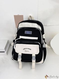 BirdinBag - Color Contrast School Backpack for Girls: Aesthetic, Multi-Pocket Bookbag for Students Girls School Backpack, Girl Backpacks School, Girls School, Color Black And White, Style Preppy, Classic Backpack, School Backpack, Girl Backpacks, School Backpacks