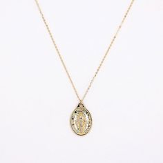 "Medallion Necklace, Virgin Mary Miraculous Medal Gold Necklace, 14K Solid Gold Necklace, Religious Necklace, Oval Pendant Layering Necklace ≫ Product Details ◈ Handmade / Handcrafted Fine Jewelry ◈ Pendant Dimensions: 13.00mm x 19.50mm ◈ Metal: 14K Solid Gold (18K also available - Additional fees may apply) ◈ Gold Color: Rose Gold, Yellow Gold, White Gold ◈ Chain Length: 14\" ~ 18\" ≫ Please read our FAQ below for more detail." Gold Miraculous Medal Necklace Gift, Gold Miraculous Medal Jewelry, White Gold Miraculous Medal Round Pendant, Rose Gold Oval Gold-plated Necklace, Gold Round Pendant With Miraculous Medal, Gold Miraculous Medal Round Pendant Jewelry, Gold Plated Jewelry With Miraculous Medal, Gold-plated Jewelry With Miraculous Medal, Gold Tarnish Resistant Oval Pendant Necklace