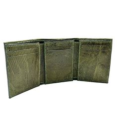 American Standard Trifold wallet  Color:  Olive green Finish: Glazed Dimensiones:   Height 10cm Width 8cm closed. 23cm fully open 6 card slots, 3 interior pockets, center bill compartment  Elevate your style with this exquisite green exotix trifold wallet. Handmade from high-quality exotic leather, this slim wallet features multiple credit card slots and a folding design for ultimate convenience. Measuring 10cm in length and 8cm in width, this wallet is perfect for everyday use. The unique green Luxury Wallets For Everyday Use With Bill Compartment, Luxury Green Wallet With Bill Compartment, Handmade Green Leather Trifold Wallet, Green Leather Trifold Wallet With Card Slots, Green Trifold Travel Wallet, Green Trifold Wallet With Coin Pocket For Everyday Use, Green Bifold Wallets With Interior Card Slots, Green Trifold Wallet With Card Slots, Green Trifold Wallet With Interior Card Slots