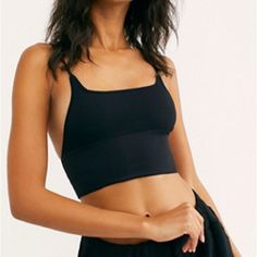 Perfect Staple Item To Add To Your Closet! Free People “Andi Square Neck Seamless” True Black Spaghetti Straps Soft Material Black Seamless Tops With Built-in Bra, Black Stretch Crop Top With Built-in Bra, Black Tank Crop Top With Built-in Bra, Black Tops With Built-in Bra And Seamless Fabric, Versatile Black Top With Built-in Bra, Versatile Black Tops With Built-in Bra, Black Seamless Tank Top With Built-in Bra, Black Stretch Camisole With Built-in Bra, Black Stretch Seamless Tank Top